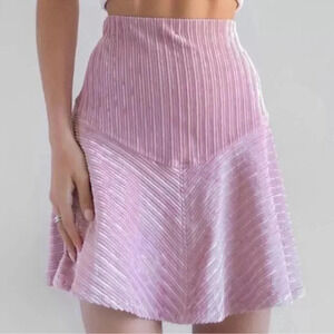 Free People Camden Velvet Ribbed Pink Violet Metallic Mini Skirt Size XS